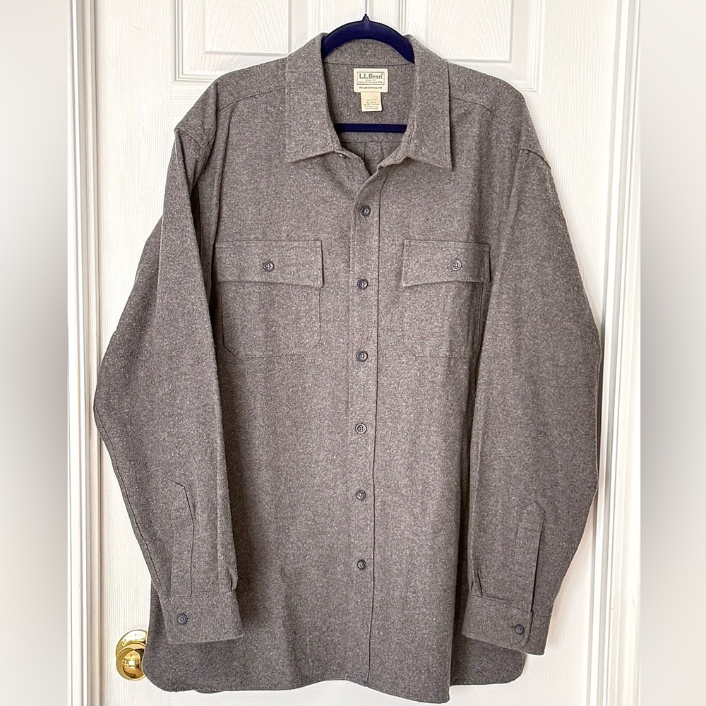 L.L.Bean Gray Flannel Shirt XL Traditional Fit Button Front 100% Cotton Casual